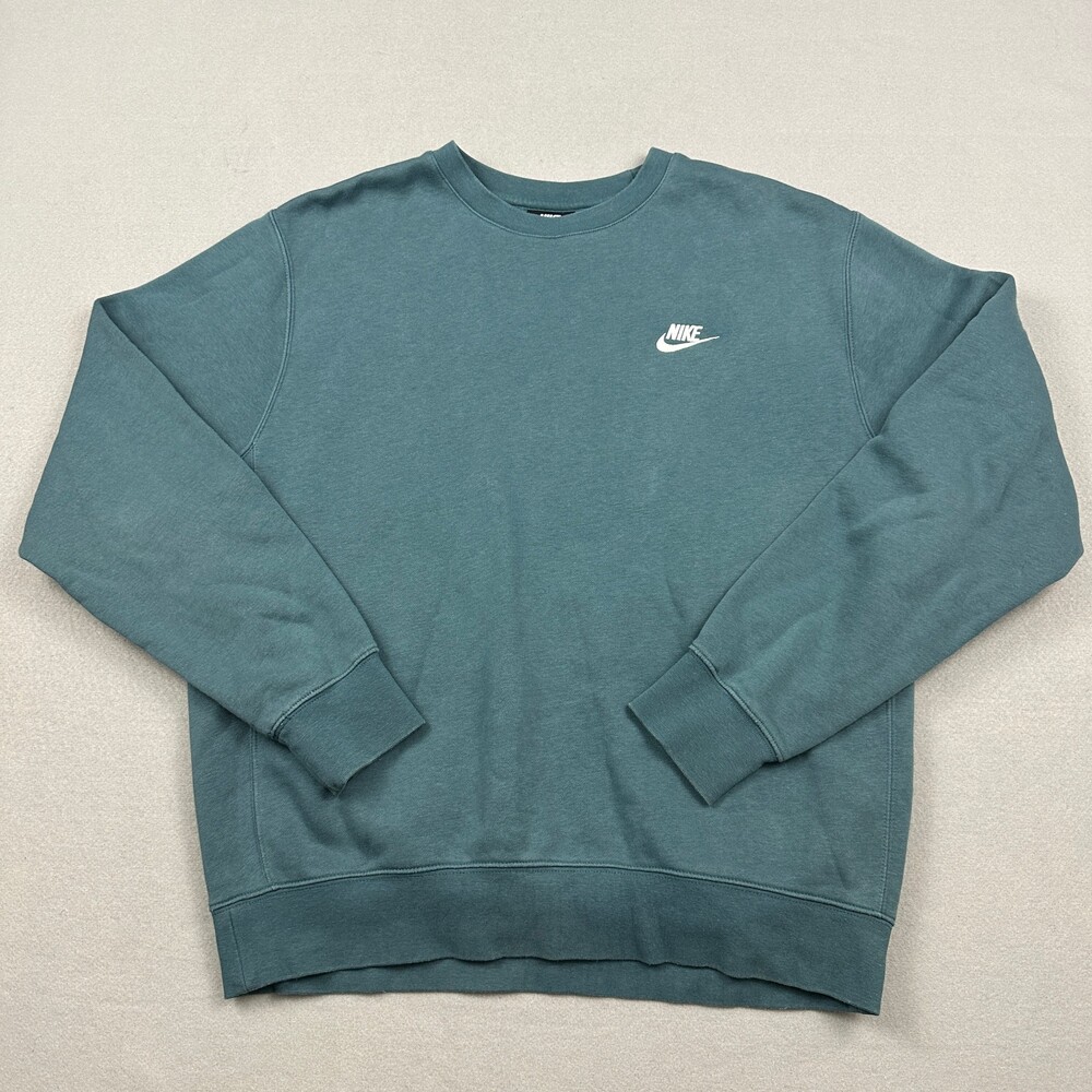Nike Sweatshirt Men Medium Teal Club Fleece Crewneck Pullover Embroidered M